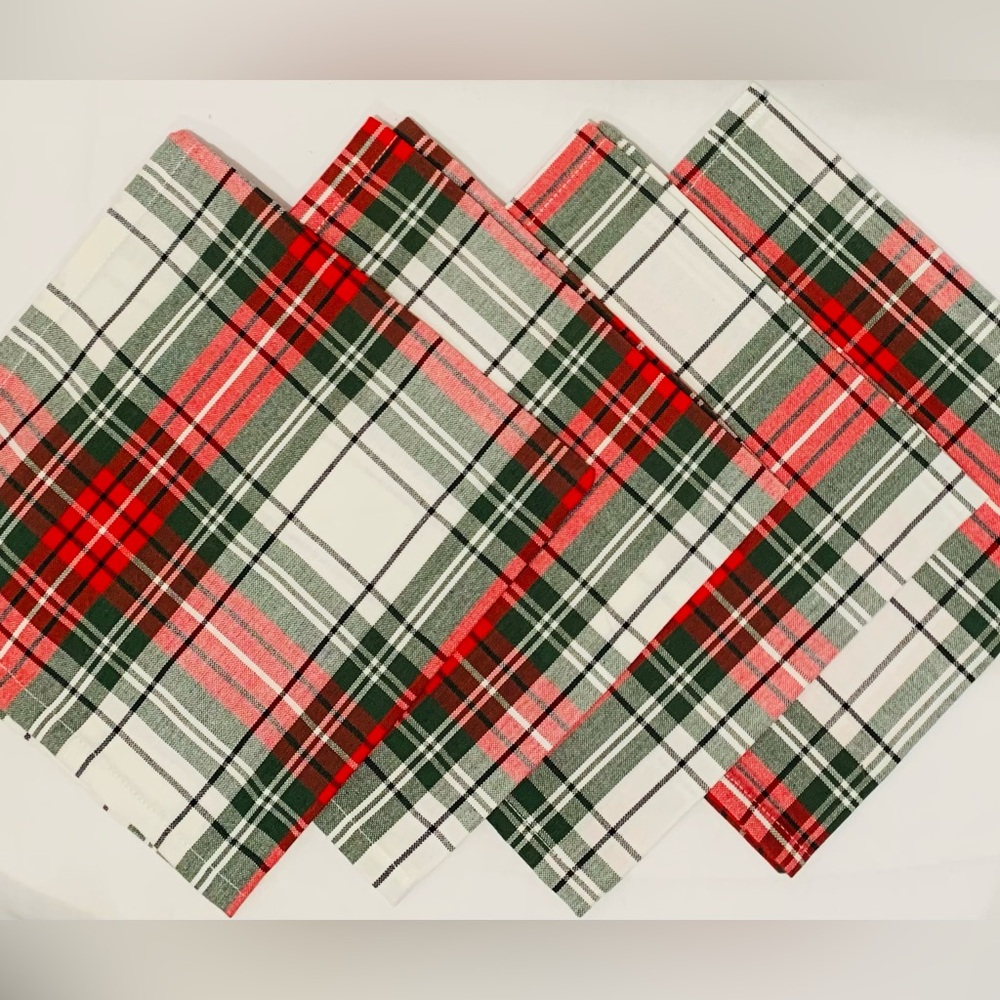 Cloth Dinner Napkins Cotton Holiday Red Plaid Set of 4